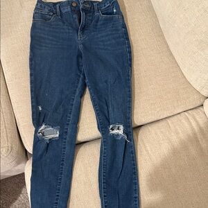 Express Dark Blue Distressed Skinny Jeans